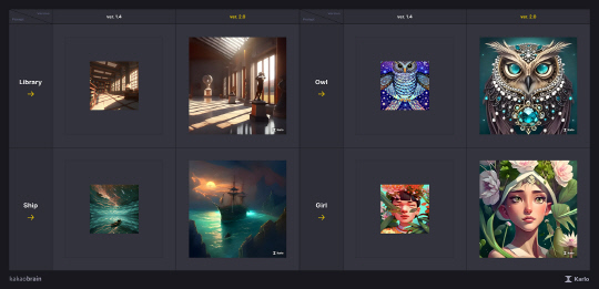 칼로 1.4모델 활용 이미지와 2.0모델 활용 이미지 비교. 카카오브레인 제공
